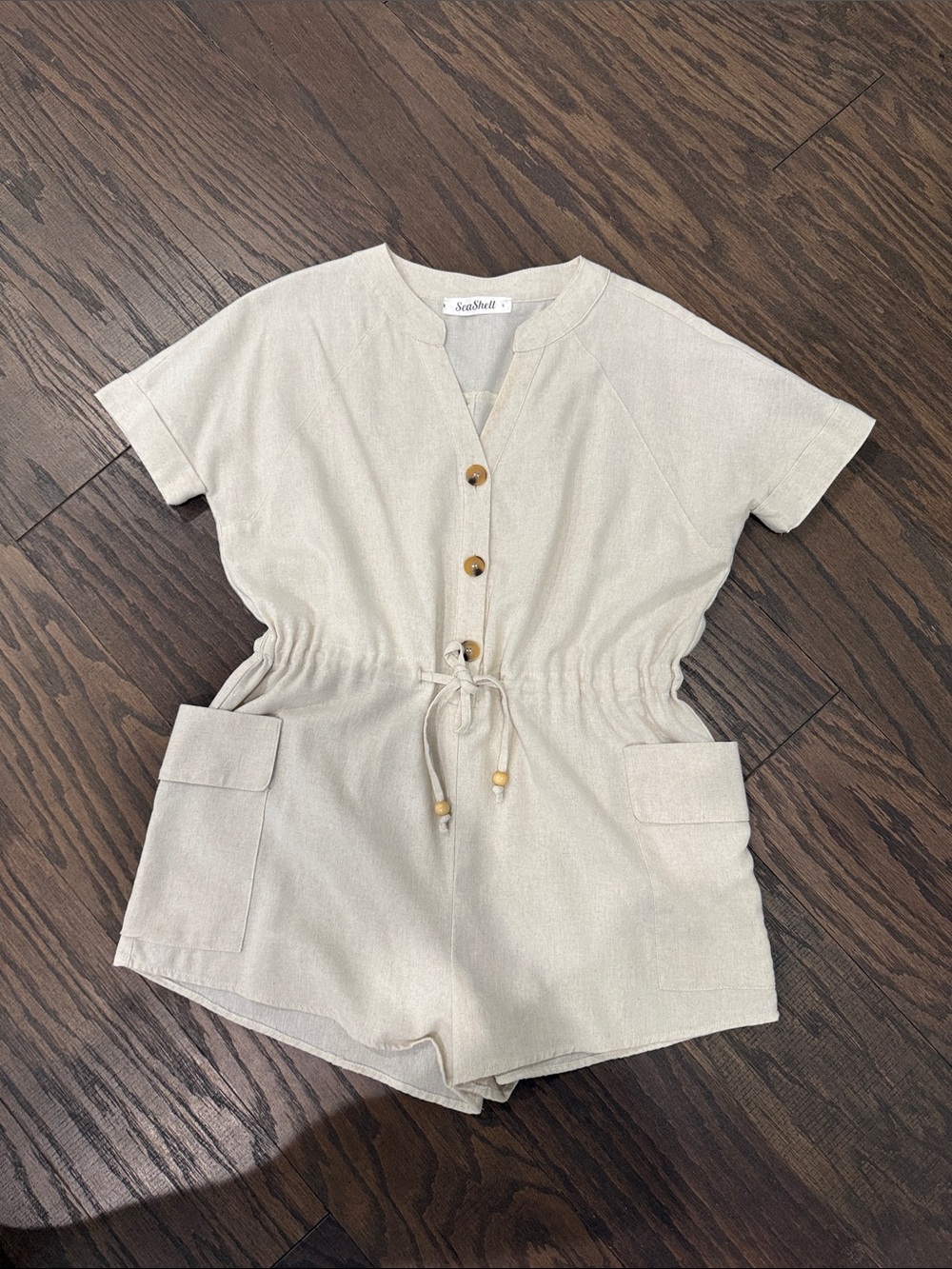 Casual Cream Short-Sleeve Utility Romper